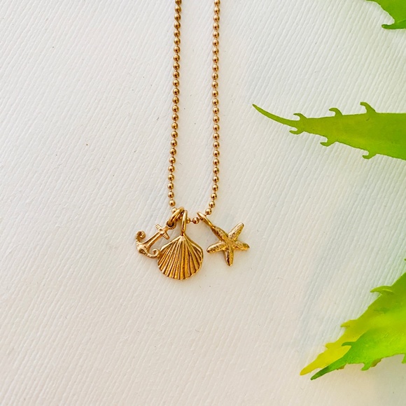 Anchor Shell Starfish Necklace Catherine Weitzman Rose Gold Vermeil - Picture 2 of 4